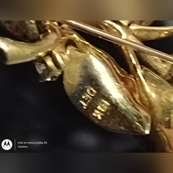 Large Solid 18K Gold Diamond Brooch Pin Signed VINTAGE - Picture 12 of 12